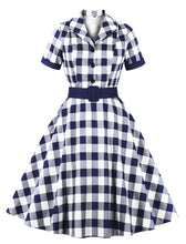 Load image into Gallery viewer, Red Plaid Turn Collar Cotton Vintage 1950S Dress With Belt