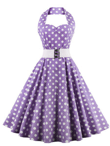 Polka Dots Off the Shoulder High Waist Halter 1950 Dress