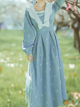 Load image into Gallery viewer, Blue Sailor Petal Neck Embroidered Vintage Dress