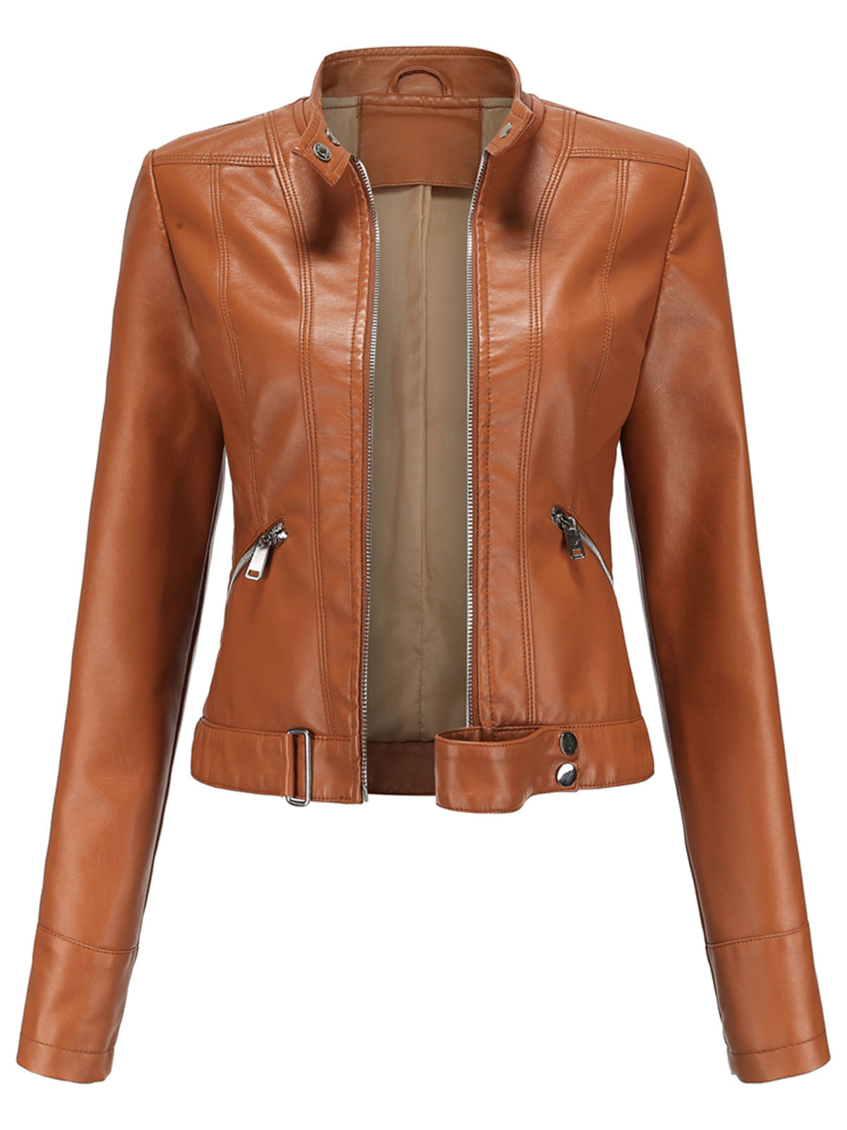 Crop Coat Long Sleeve PU Leather Motorcycle Jacket