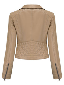Crop Coat Long Sleeve PU Leather Motorcycle Jacket For Women