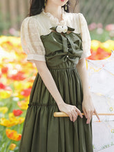 Load image into Gallery viewer, White Puff Sleeve With Green Cute Dress Vintage Princess Dress