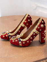 Load image into Gallery viewer, 10CM Luxury Pearls And Diamonds Chunky Heels Retro Shoes
