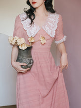 Load image into Gallery viewer, Pink Lace Collar Puff Sleeve Vintage 1950S Dress