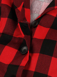 Red Plaid Turn Collar Cotton Vintage 1950S Dress With Belt