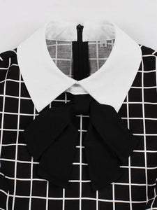 Black Plaid PeterPan Collar Short Sleeve High Waist Vintage Cotton 1950S Dress