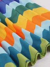 Load image into Gallery viewer, 1950s Rainbow Print Of Multicoloured Zig-zagged Lines Swing Dress With Belt