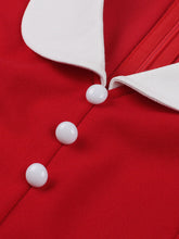 Load image into Gallery viewer, Red Flower V Collar 1950S Vintage Dress With Button
