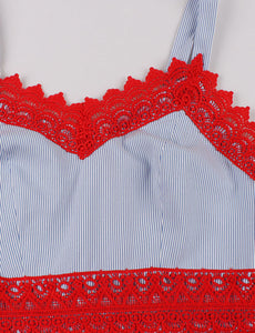1950S Spaghetti Strap Vintage Dress With Red Lace