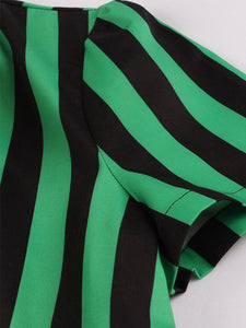 Green and Black Stripe With Pockets 50S Halloween Dress