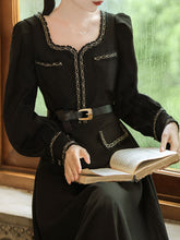 Load image into Gallery viewer, Black Ballet Square Collar 1950S Vintage Little Black Dress