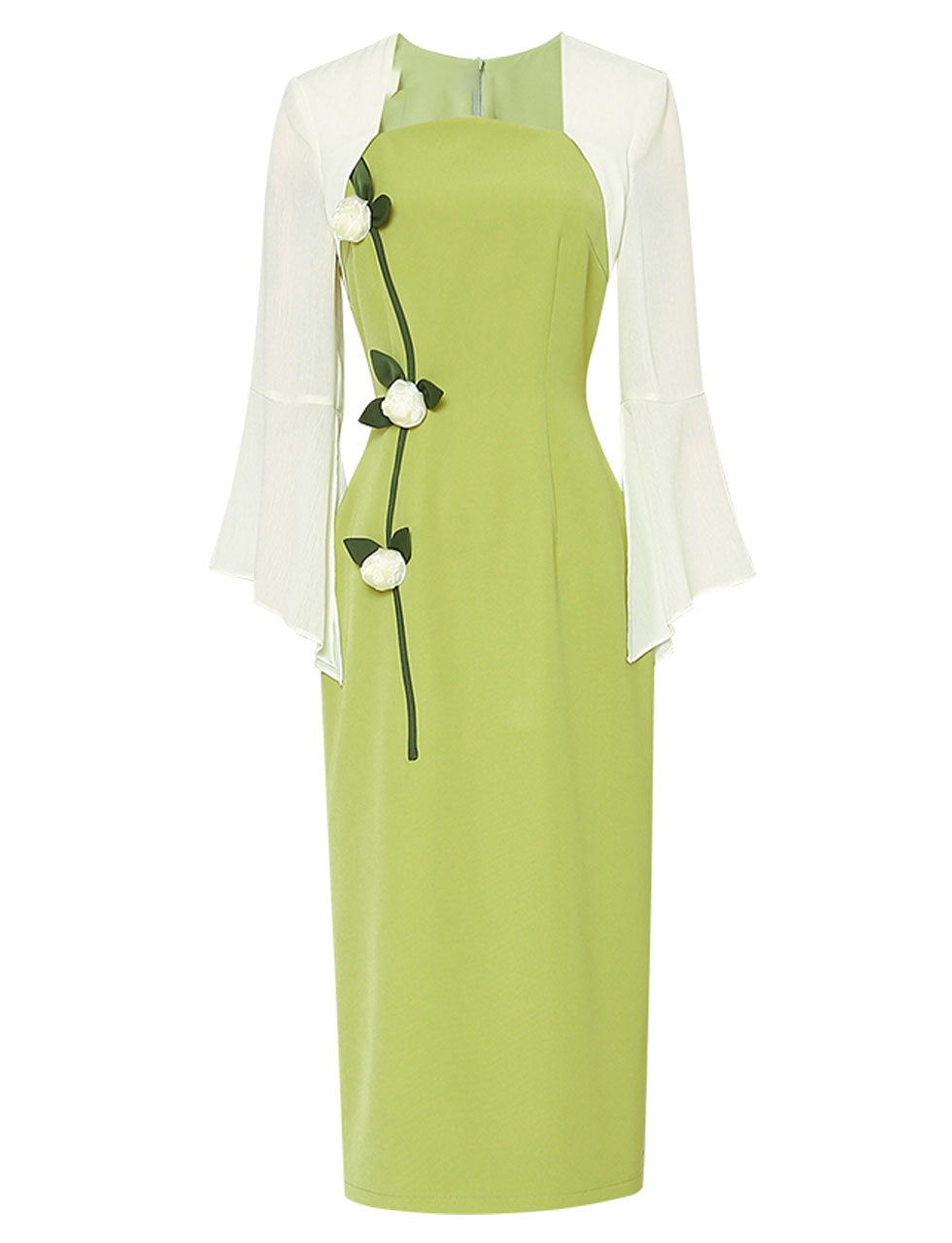 Green Square Collar Cape Sleeve Flower 1940S Vintage Dress – Jolly Vintage