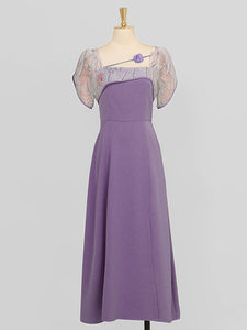 Lavender Flower Split 1950S Vintage Dress
