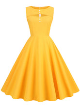 Load image into Gallery viewer, Yellow Cut Out Sleeveless 1950S Vinatge Dress With Pockets