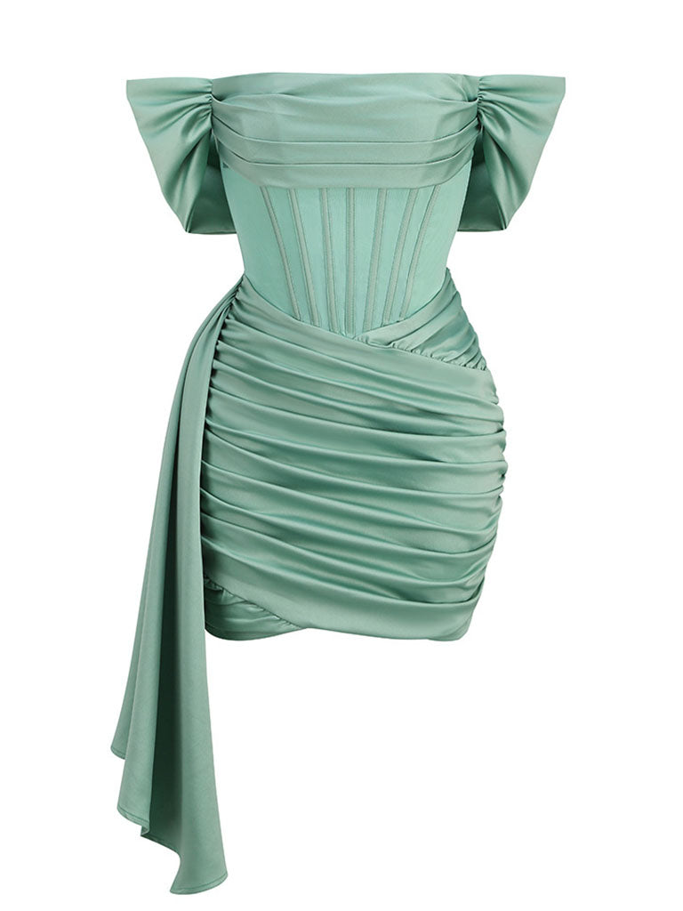 Light Green Off The Shoulder Corset Satin Sexy Gown Party Dress – Jolly  Vintage