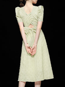 Avocado Green Crossback Puff Sleeve 1950S Vintage Dress