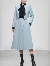 Load image into Gallery viewer, 2PS Lake Blue Long Sleeve Coat With Swing Skirt Suit