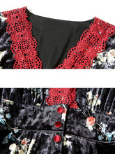Load image into Gallery viewer, Lace V Neck Floral Velvet Dress Vintage Dress