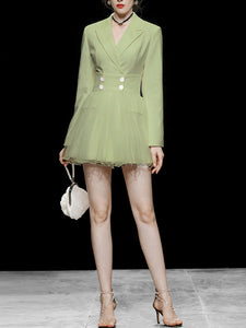 Green Long Sleeve Tulle 1950S Vintage Blazer Dress Suit