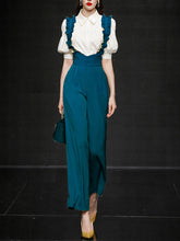 Load image into Gallery viewer, 2PS Vintage Top And Blue Ruffles Pant Suit