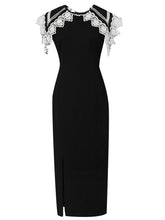 Load image into Gallery viewer, White Big Sweet Lace Collar Sleeveless Bodycon 1960S Black Slit Dress