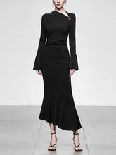 Load image into Gallery viewer, Black Irregular Collar Bell Sleeve Sexy Mermaid Dress