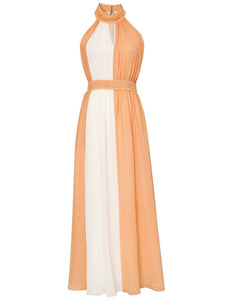 White And Orange Lace Halter Maxi Dress