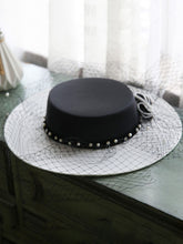 Load image into Gallery viewer, Women&#39;s Vintage Flower Mesh Black and White Hepburn Hat Boater Hat