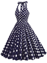 Load image into Gallery viewer, Green And White Polka Dots Pockets Vintage Halter 1950S Dress With Button