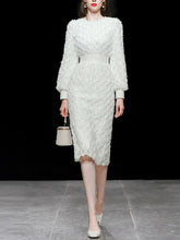 Load image into Gallery viewer, White Crew Collar Long Sleeve Lace Party 1960S Dress