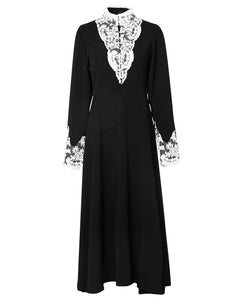 Black Lace Stand Collar Long Sleeve Vintage Victorian Dress