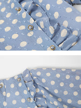 Load image into Gallery viewer, Blue Polka Dots Puff Sleeve Vintage Chiffon Dress