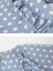 Blue Polka Dots Puff Sleeve Vintage Chiffon Dress