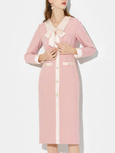 Load image into Gallery viewer, Pink Turn Down Collar Long Sleeve 1940S Vintage Dress With Pockets