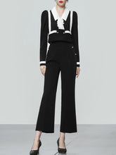 Load image into Gallery viewer, 2PS Black Sailor Long Sleeve Top With High Waist Wide Leg Pants Suit