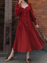 Load image into Gallery viewer, Orange Red Long Sleeve Button Fall Swing Dress