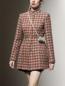 Plaid Stand Collar Houndstooth Tweed 1940S Coat