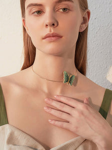 1950S Embroidered Butterfly Choker Vintage Necklace