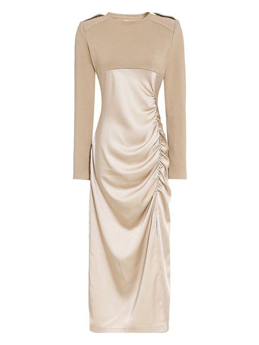 Apricot Long Sleeve Stain Vintage Split 1940S Dress