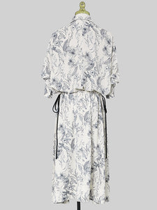 Apricot Doll Sleeves Nipped Waist Slim Print Shirt Dress