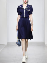 Load image into Gallery viewer, 2PS Navy Uniform Sailor Collar Puff Sleeve Skirt Suit