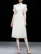 Load image into Gallery viewer, White Pearl Collar Romantic Floral Textured Shirt Dress