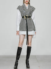 Load image into Gallery viewer, 2PS Houndstooth Pattern Vest And White Low High Shirt Coat Suit
