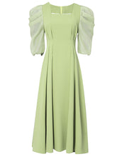Load image into Gallery viewer, Avocado Green Puff Sleeve 1950S Vintage Dress