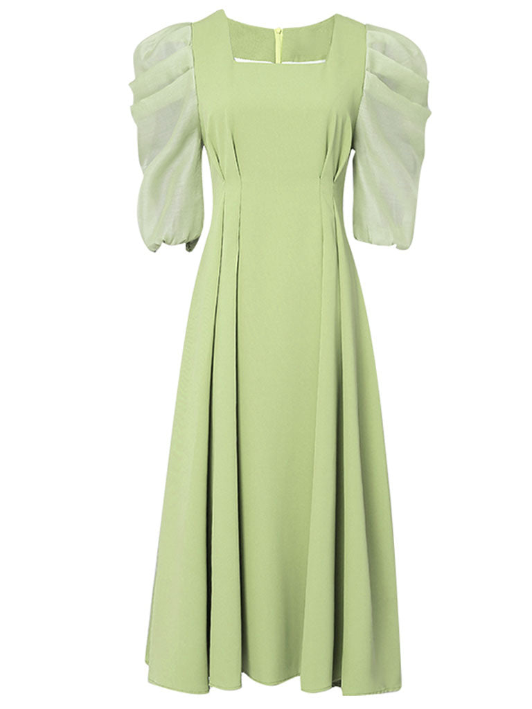 Avocado Green Puff Sleeve 1950S Vintage Dress