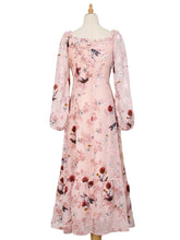 Load image into Gallery viewer, Floral Flocking Rose Chiffon Dress Long Sleeve Vintage Dress