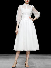 Load image into Gallery viewer, White Puff 3/4 Sleeve Edwardian Revival Fariy Organza Dress