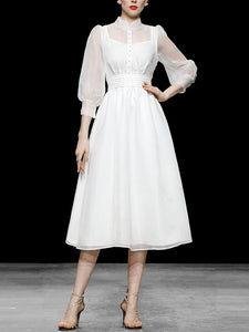 White Puff 3/4 Sleeve Edwardian Revival Fariy Organza Dress