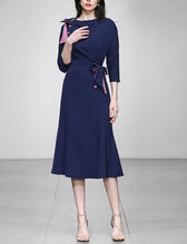 Load image into Gallery viewer, Navy Bowknot Collar Half Sleeve 1940S Bodycon Vintage Dress