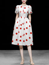 Load image into Gallery viewer, White Crew Neck Printed Red Apple Swing 1950S Dress